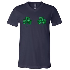 Four Leaf Clover Boobs Lucky St Patricks Day V-Neck T-Shirt