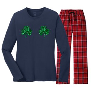 Four Leaf Clover Boobs Lucky St Patricks Day Women's Long Sleeve Flannel Pajama Set 