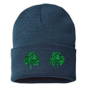 Four Leaf Clover Boobs Lucky St Patricks Day Sustainable Knit Beanie