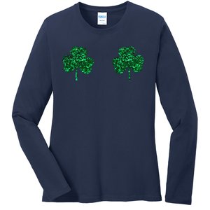 Four Leaf Clover Boobs Lucky St Patricks Day Ladies Long Sleeve Shirt