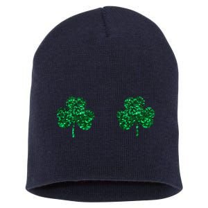 Four Leaf Clover Boobs Lucky St Patricks Day Short Acrylic Beanie