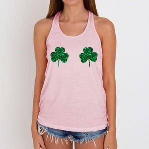 Four Leaf Clover Boobs Lucky St Patricks Day Women's Knotted Racerback Tank