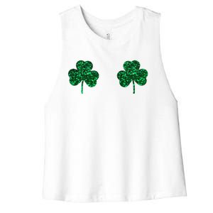 Four Leaf Clover Boobs Lucky St Patricks Day Women's Racerback Cropped Tank