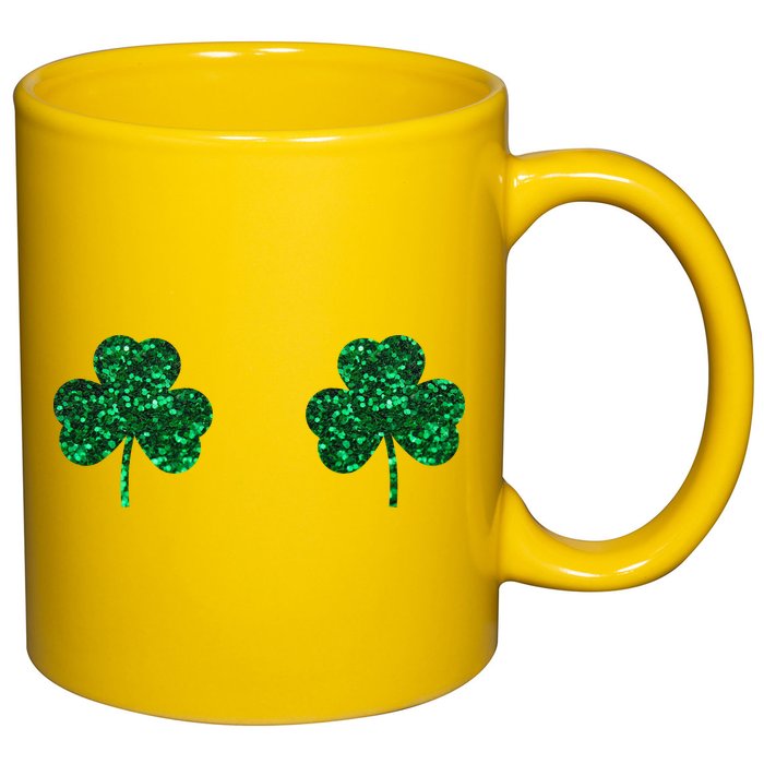 Four Leaf Clover Boobs Lucky St Patricks Day 11oz C Handle Ceramic Mug