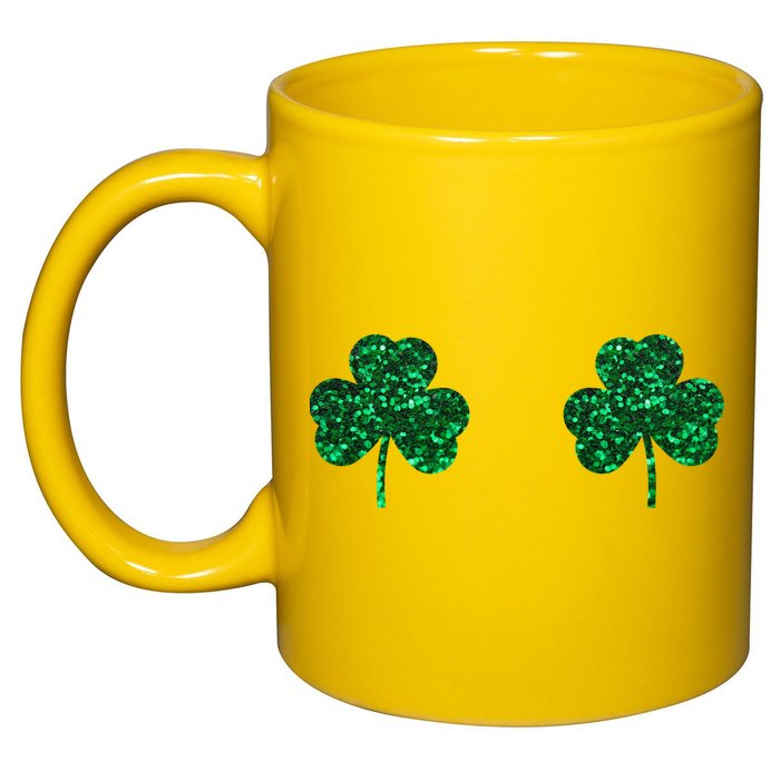Four Leaf Clover Boobs Lucky St Patricks Day 11oz C Handle Ceramic Mug