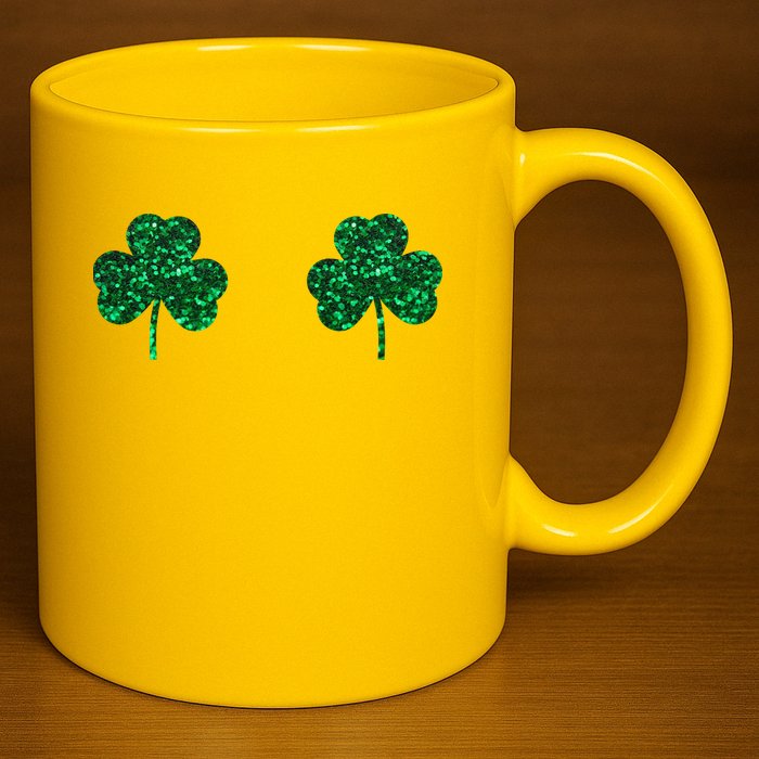Four Leaf Clover Boobs Lucky St Patricks Day 11oz C Handle Ceramic Mug