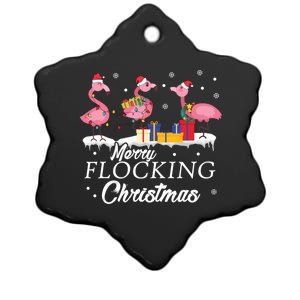 Flamingo Lover Christmas Bird Merry Flocking Christmas Gift Ceramic Star Ornament