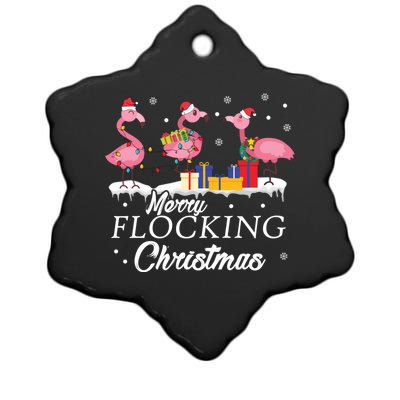 Flamingo Lover Christmas Bird Merry Flocking Christmas Gift Ceramic Star Ornament