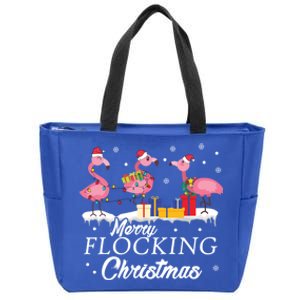 Flamingo Lover Christmas Bird Merry Flocking Christmas Gift Zip Tote Bag