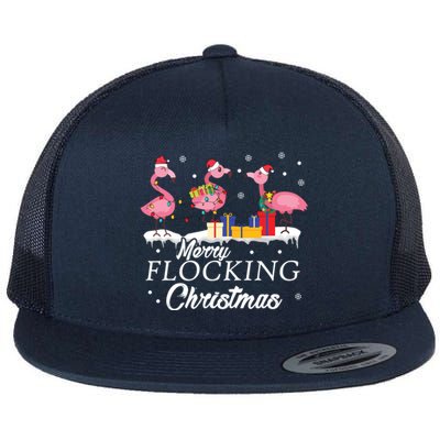 Flamingo Lover Christmas Bird Merry Flocking Christmas Gift Flat Bill Trucker Hat