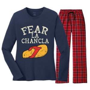 Fear La Chancla Funny Cinco De Mayo Spanish Mexican Women's Long Sleeve Flannel Pajama Set 