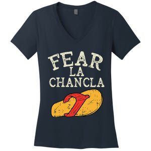 Fear La Chancla Funny Cinco De Mayo Spanish Mexican Women's V-Neck T-Shirt