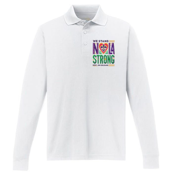 Funny Louisiana Culture T Vintag We Stand Nola Strong Appare Performance Long Sleeve Polo