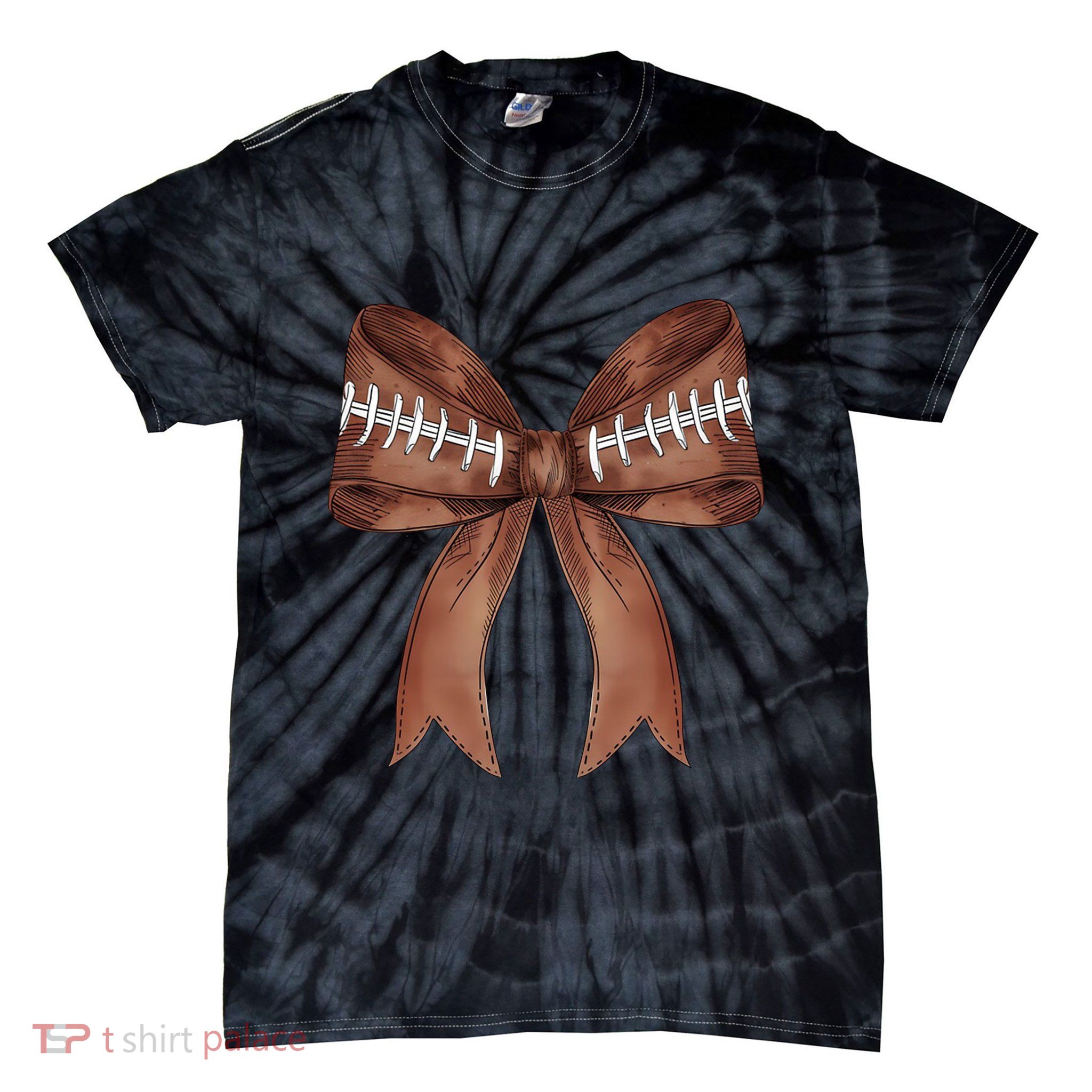 Football Lover Cute Bow Fall Tie-Dye T-Shirt