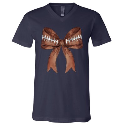 Football Lover Cute Bow Fall V-Neck T-Shirt