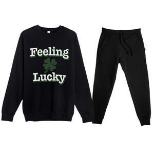 Feeling Lucky Clover Graphic Gift Premium Crewneck Sweatsuit Set