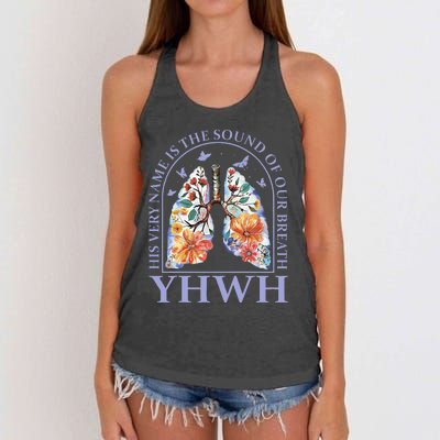 Floral Lung Christian Our Very Breath Speaks His Name Yhwh Women's Knotted Racerback Tank