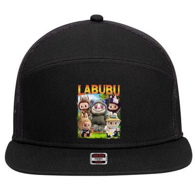 Funny Labubu Cute Labubu The Monsters Meme Vintage 7 Panel Mesh Trucker Snapback Hat