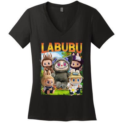 Funny Labubu Cute Labubu The Monsters Meme Vintage Women's V-Neck T-Shirt