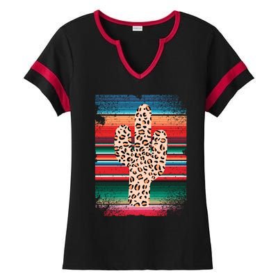 Funny Leopard Cactus Shirt Serape Cactus Plants Lovers Ladies Halftime Notch Neck Tee