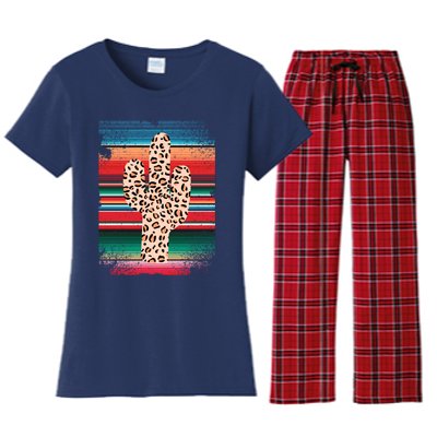 Funny Leopard Cactus Shirt Serape Cactus Plants Lovers Women's Flannel Pajama Set