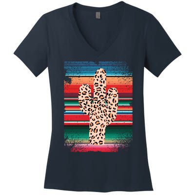 Funny Leopard Cactus Shirt Serape Cactus Plants Lovers Women's V-Neck T-Shirt