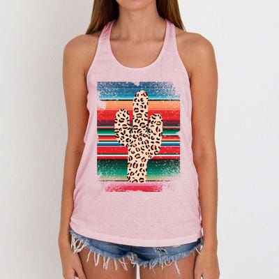 Funny Leopard Cactus Shirt Serape Cactus Plants Lovers Women's Knotted Racerback Tank