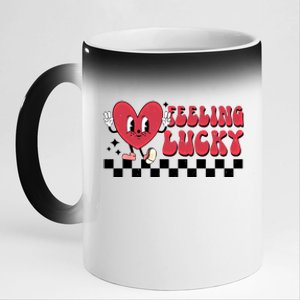 Feeling Lucky Cute Heart Funny Valentine's Day Great Gift 11oz Black Color Changing Mug