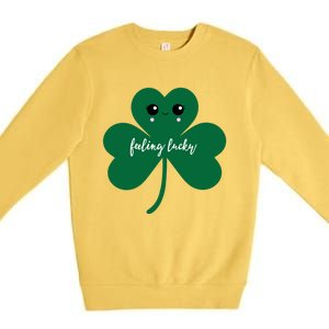 Feeling Lucky Cute Shamrock St Patrick's Day Irish Party Cute Gift Premium Crewneck Sweatshirt