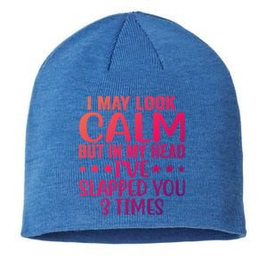 Funny Look Calm But In My Head Ive Slapped You 3 Times Cute Gift Sustainable Beanie