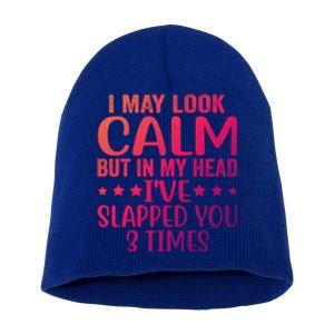 Funny Look Calm But In My Head Ive Slapped You 3 Times Cute Gift Short Acrylic Beanie