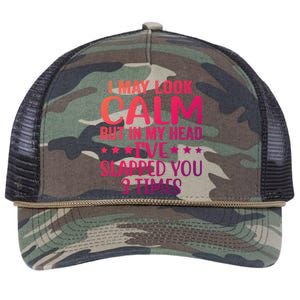 Funny Look Calm But In My Head Ive Slapped You 3 Times Cute Gift Retro Rope Trucker Hat Cap