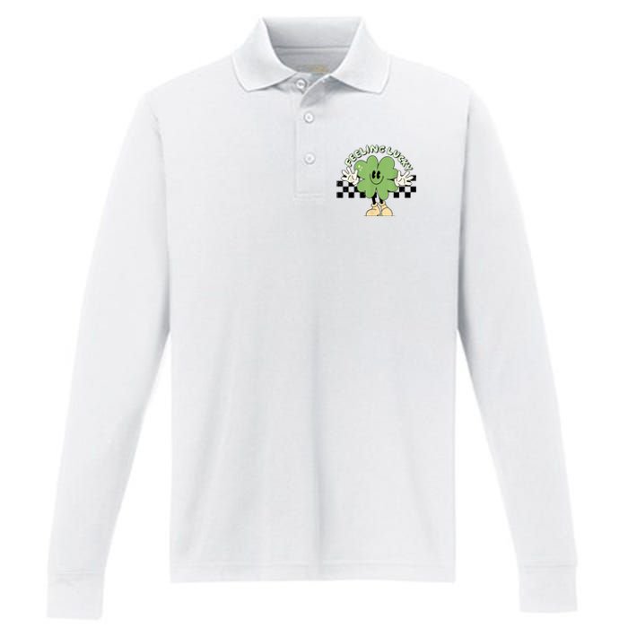 Feeling Lucky Cute Shamrock Happy St Patricks Day Go Green Performance Long Sleeve Polo