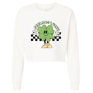 Feeling Lucky Cute Shamrock Happy St Patricks Day Go Green Cropped Pullover Crew