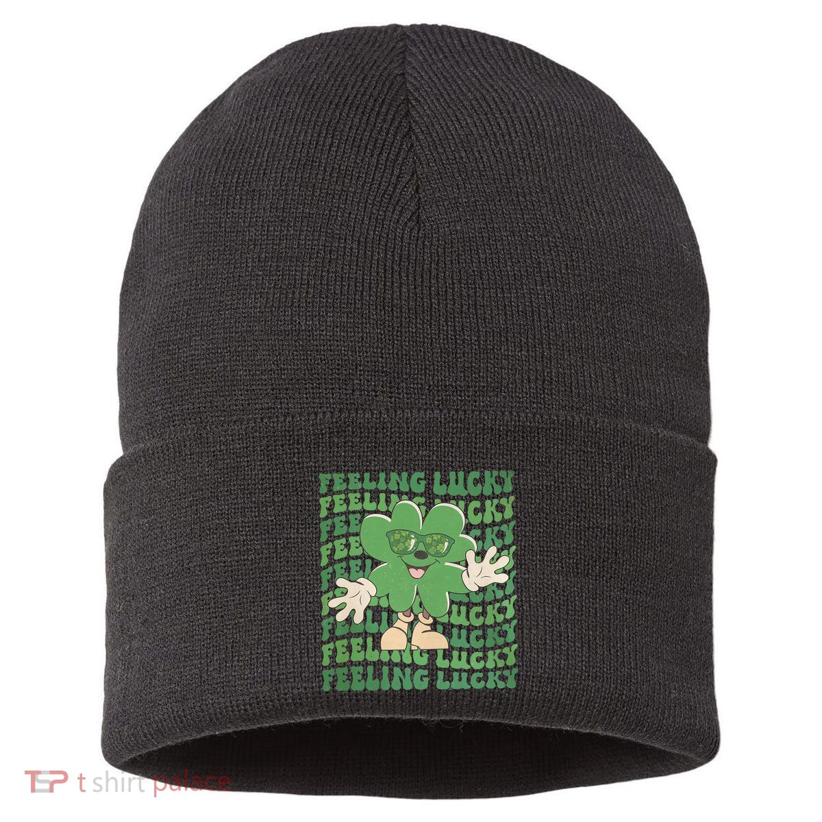 Feeling Lucky Cute Saint Patrick Day Gift Idea Sustainable Knit Beanie