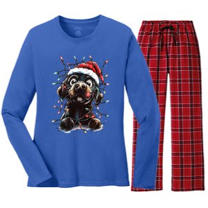 Funny Labrador Christmas Dog Lab Mom Dog Santa Cute Puppy Meaningful Gift Women's Long Sleeve Flannel Pajama Set 