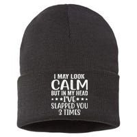 Funny Look Calm But In My Head Ive Slapped You 3 Times Sustainable Knit Beanie