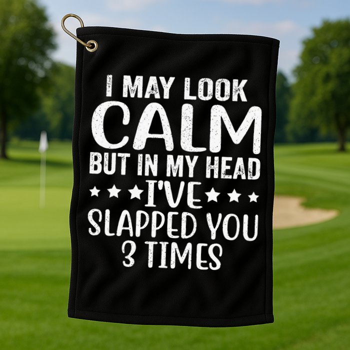 Funny Look Calm But In My Head Ive Slapped You 3 Times Golf Towel
