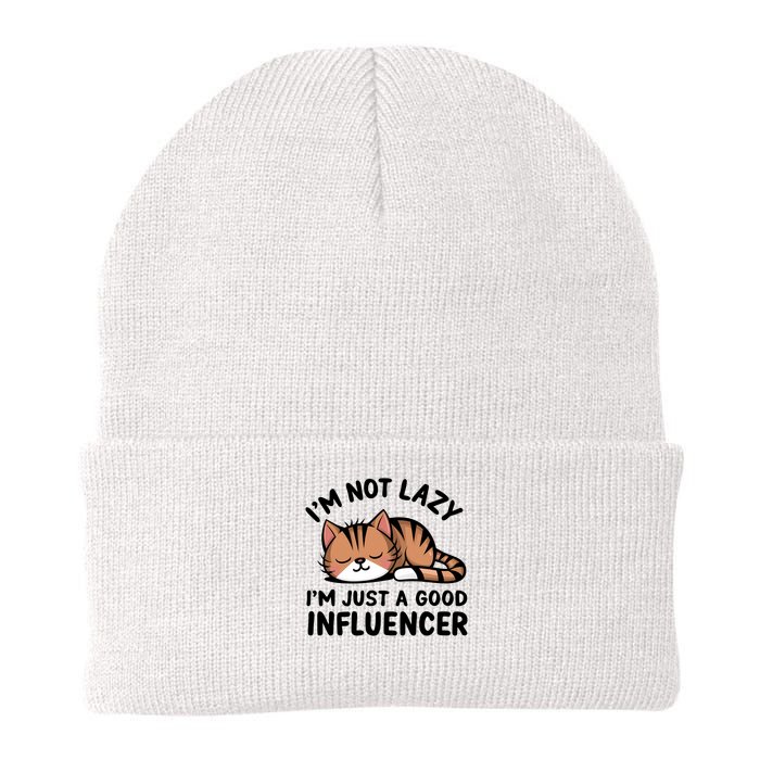 Funny Lazy Cat Gift I'm Not Lazy I'm Just A Good Influencer  Knit Cap Winter Beanie