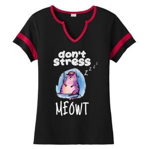 Funny Lazy Cat Cute Cat Pun Dont Stress Meowt Gift Ladies Halftime Notch Neck Tee