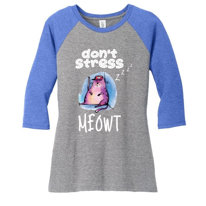 Funny Lazy Cat Cute Cat Pun Dont Stress Meowt Gift Women's Tri-Blend 3/4-Sleeve Raglan Shirt