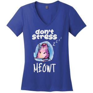 Funny Lazy Cat Cute Cat Pun Dont Stress Meowt Gift Women's V-Neck T-Shirt