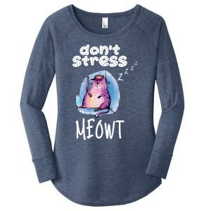 Funny Lazy Cat Cute Cat Pun Dont Stress Meowt Gift Women's Perfect Tri Tunic Long Sleeve Shirt