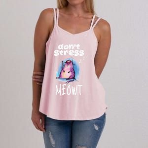 Funny Lazy Cat Cute Cat Pun Dont Stress Meowt Gift Women's Strappy Tank