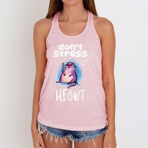 Funny Lazy Cat Cute Cat Pun Dont Stress Meowt Gift Women's Knotted Racerback Tank