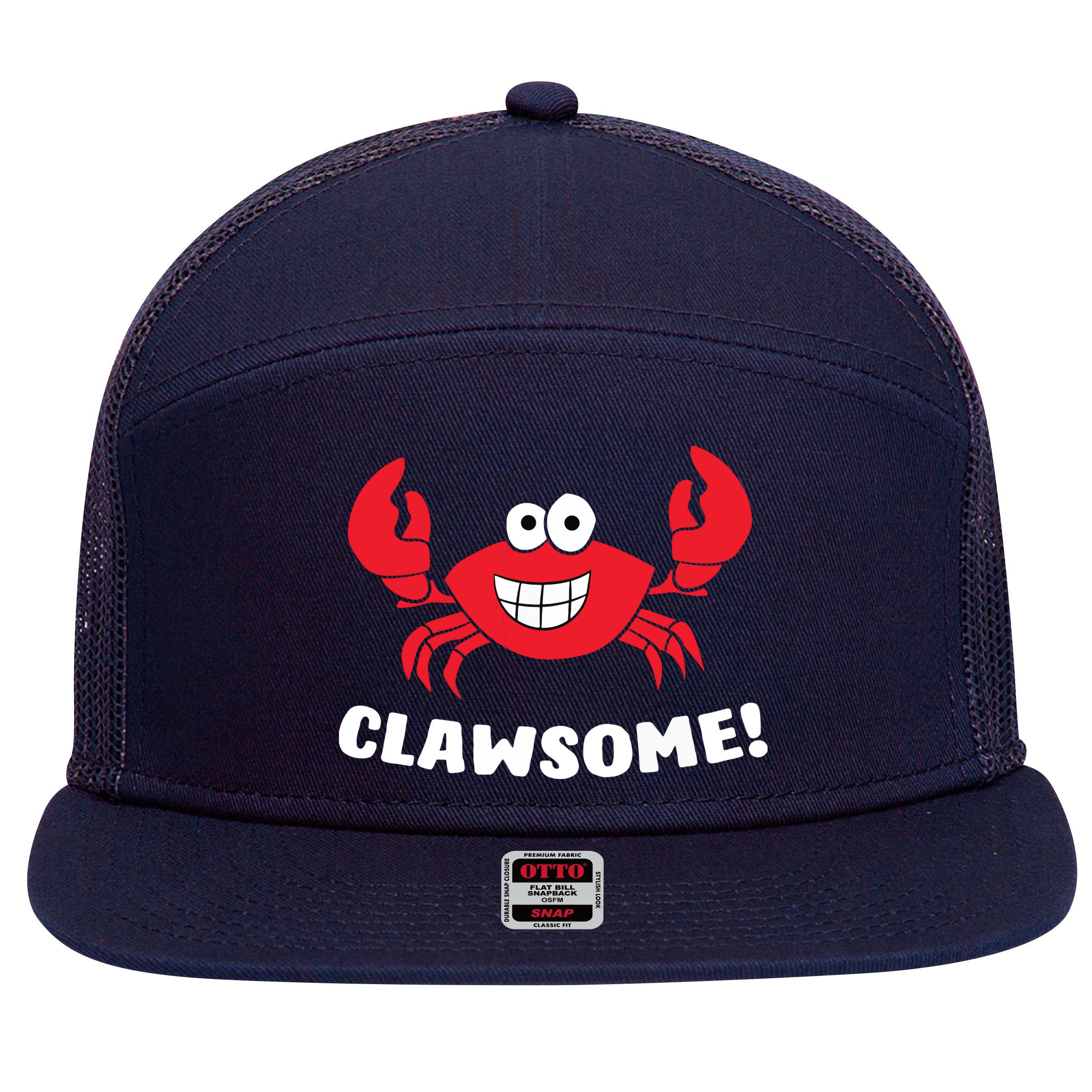 Funny Lobster Clawsome Sea Crab Cartoon Lobster 7 Panel Mesh Trucker Snapback Hat