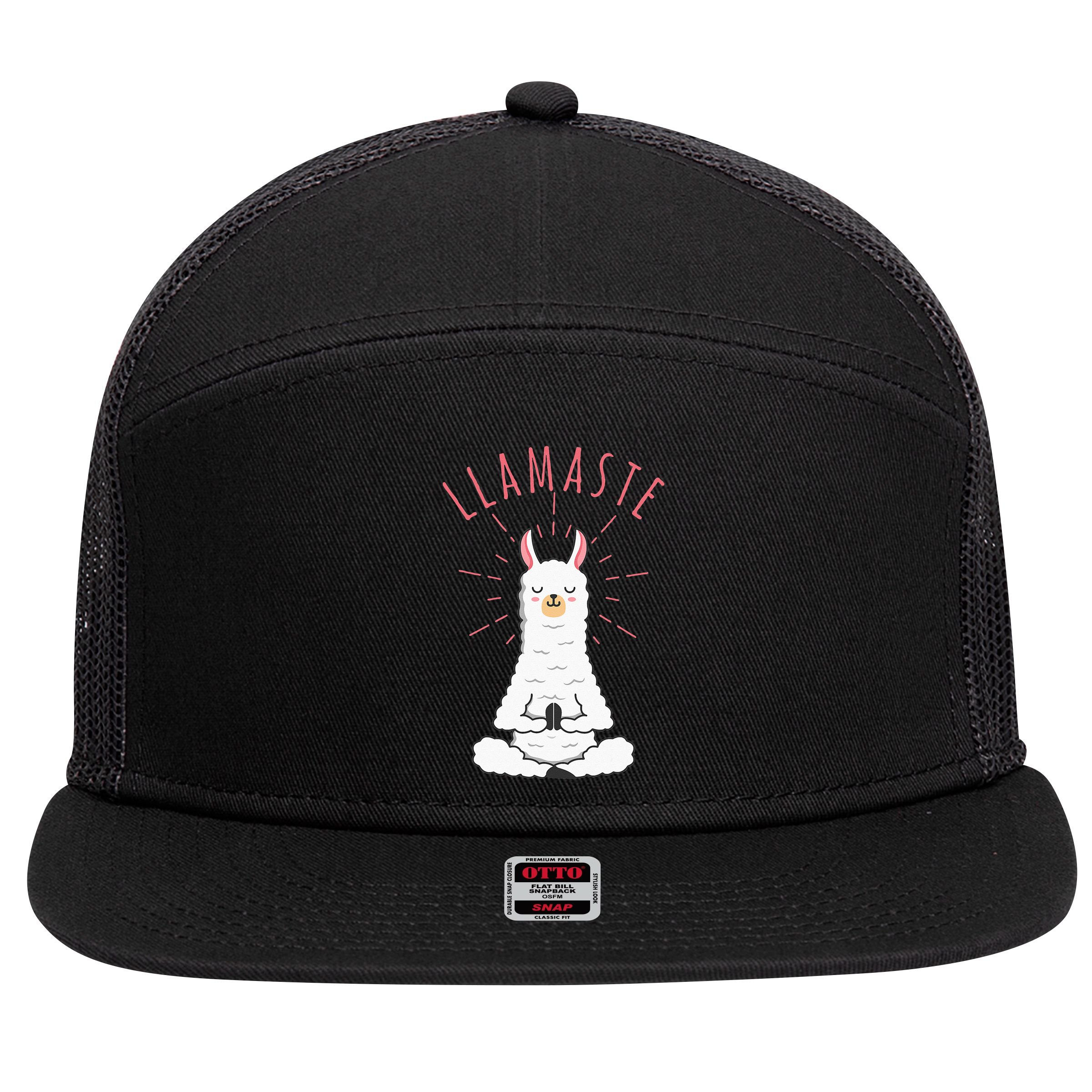 Funny Llama Do Yoga Llamaste Namaste Funny Yoga Meditation 7 Panel Mesh Trucker Snapback Hat