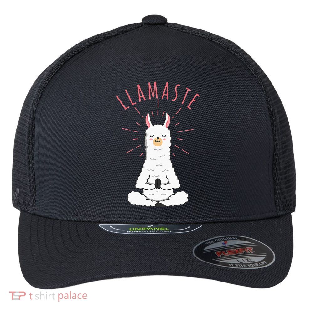 Funny Llama Do Yoga Llamaste Namaste Funny Yoga Meditation Flexfit Unipanel Trucker Cap