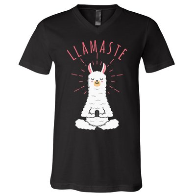 Funny Llama Do Yoga Llamaste Namaste Funny Yoga Meditation V-Neck T-Shirt
