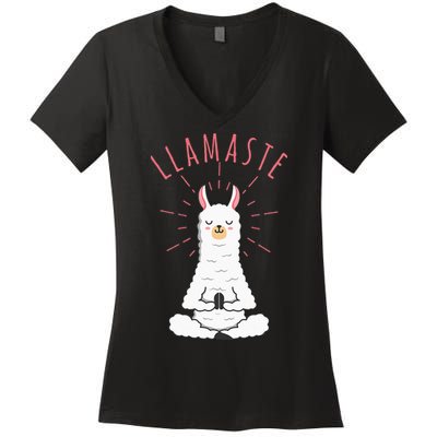 Funny Llama Do Yoga Llamaste Namaste Funny Yoga Meditation Women's V-Neck T-Shirt